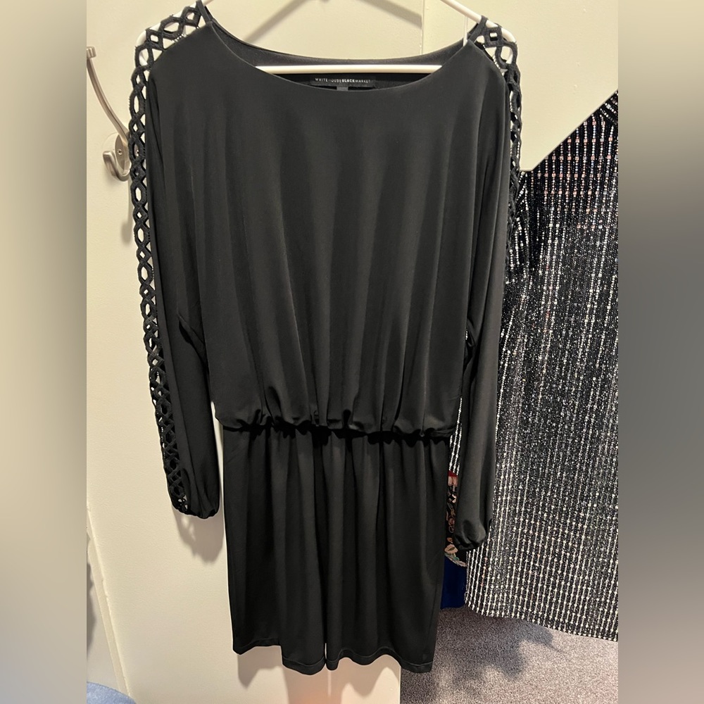 WHBM black dress with gorgeous details on sleeves